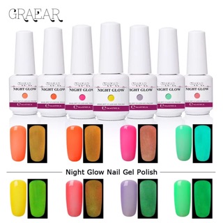 สีทาเล็บเจล สีนีออน เรืองแสง ในที่มืด  Night Glow Color 8 ml สีทาเล็บเจล Hong Kong มาตราฐาน SGS/MSDS สีแน่น