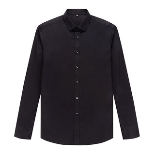 KINGMAN Original business dress shirt mens Black เสื้อเชิ้ตสั่งตัด เสื้อเชิ้ตแขนยาว เสื้อเชิ้ตคอปก