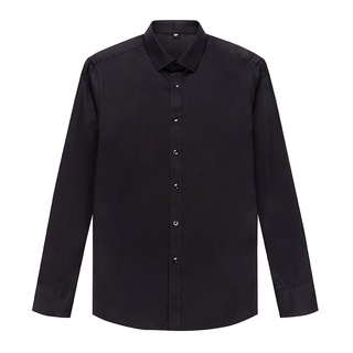 KINGMAN Original business dress shirt mens Black เสื้อเชิ้ตสั่งตัด เสื้อเชิ้ตแขนยาว เสื้อเชิ้ตคอปก