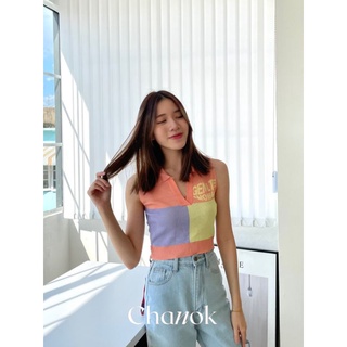 " Crop top knitting 〰️🫐🍊ท็อปไหมพรมแขนกั๊ก ทรงคอปก มาในโทนพาสเทล