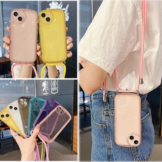 เคสโทรศัพท์มือถือนิ่ม แบบใส เนื้อแมตต์ ป้องกันเลนส์กล้อง พร้อมสายคล้องคอ สีพื้น สําหรับ Vivo V25 Pro V23 V20 S12 S10 Pro