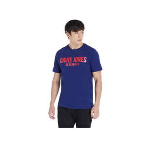 DAVIE JONES เสื้อยืดพิมพ์ลายโลโก้ สีแดง สีเทา สีส้ม สีเหลือง สีกรม สีน้ำเงิน Logo Print T-Shirt LG0032MA GY OR YE NV BL