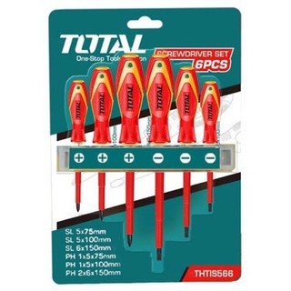 TOTAL ไขควงหุ้มฉนวน 6 ตัวชุด หัวแม่เหล็ก Magnetic 1000V รุ่นงานหนัก THTIS-566