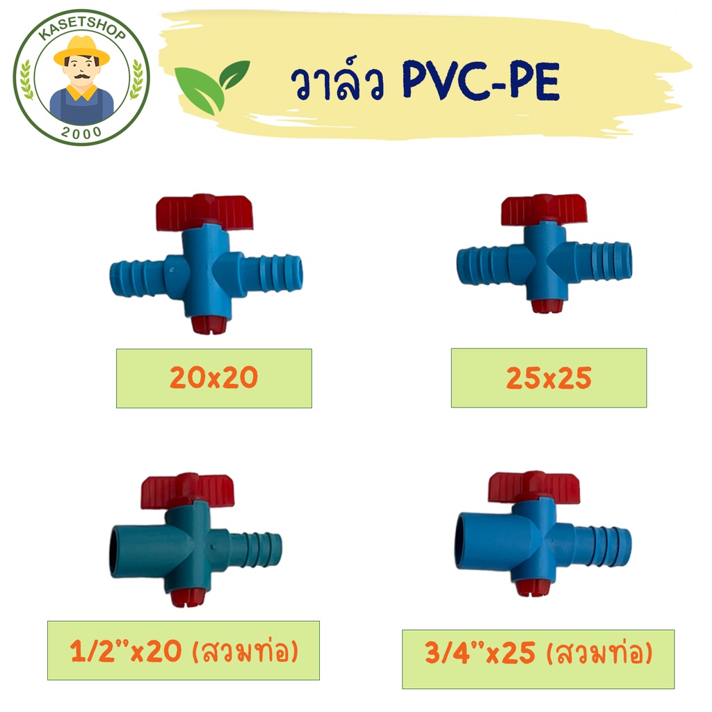 (แพค 2 ชิ้น) วาล์ว PVC-PE วาล์วพีอี วาล์วพีวีซี 20,25 มิล ท่อแบบเกลียว วาล์วท่อพีอี PE PVC ข้อต่อพีอี สายยาง วาล์วเกษตร