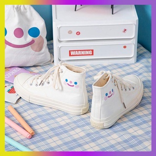 รองเท้าผ้าใบ Smiley High -top ใหม่ฤดูร้อนใหม่ที่ระบายอากาศได้รองเท้าบอร์ดอเนกประสงค์