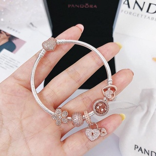 ☏♨Pandora สร้อยข้อมือเงิน s925 จี้รูปหัวใจ สีชมพู 100% พร้อมกล่อง ของขวัญคริสต์มาส แฟชั่นใหม่ 2021 ass2356