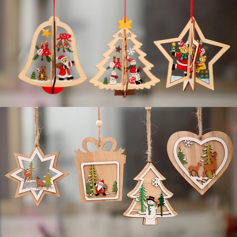 1/12 ชิ้น จี้ไม้แขวนต้นคริสต์มาส / จี้ไม้คริสต์มาส เครื่องประดับงานฝีมือ DIY ตกแต่งปาร์ตี้