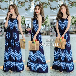 #สายเดี่ยวมัดย้อมเบสิค Maxi dress  แมกซี่เดรสลายขายดีอมตะ สายเดี่ยวอกใส่ยางดึงสม้อค ใส่แล้วเพรียวสูง