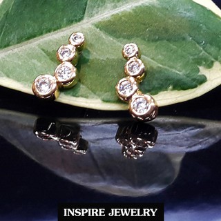 INSPIRE JEWELRY ต่างหูฝังด้วยเพชรCZ 4 เม็ด ต่างหูเกรดพรีเมี่ยม งานจิวเวลลี่ ขนาด 1cm พร้อมกล่องกำมะหยี่