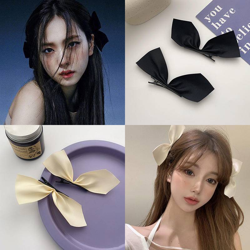 2 ชิ้น เกาหลี ย้อนยุค โบ สองหู กิ๊บติดผม เครื่องประดับผม แฟชั่น ซาติน ริบบิ้น ด้านข้าง คลิปหน้าม้า โบ กิ๊บติดผม ผู้หญิง เด็กผู้หญิง กิ๊บติดผม