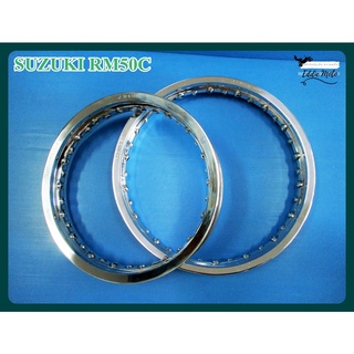 SUZUKI RM50C 1978 FRONT14" REAR12" (DOT36) ALUMIMNIUM CHROME WHEEL RIM SET&amp;TARE RUBBER  // วงล้อหน้า 14” / วงล้อหลัง 12”