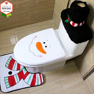 COD San Tokra Christmas Decorations Toilet Seat Cover and Rug Set of 3 (Snowman)