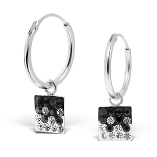 SILVER THAI Square crystal hoop earringsต่างหูคริสตัลทรงเหลี่ยมเงินแท้925งานจริงสวยไม่จกตา