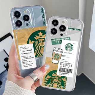 เคสโทรศัพท์มือถือ TPU เจลใส ขอบสี่เหลี่ยม กันกระแทก ลาย Starbucks สีกาแฟ สําหรับ Samsung Galaxy S22 Plus Note 20 Ultra 10 S21 FE S20