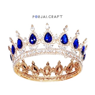 มงกุฏ Rhinestone Round Crown Crystal Gold Tiaras