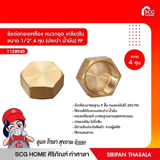 ข้อต่อทองเหลือง หมวกอุด เกลียวใน ขนาด 1/2" 4 หุน (ประปา น้ำมัน) PP