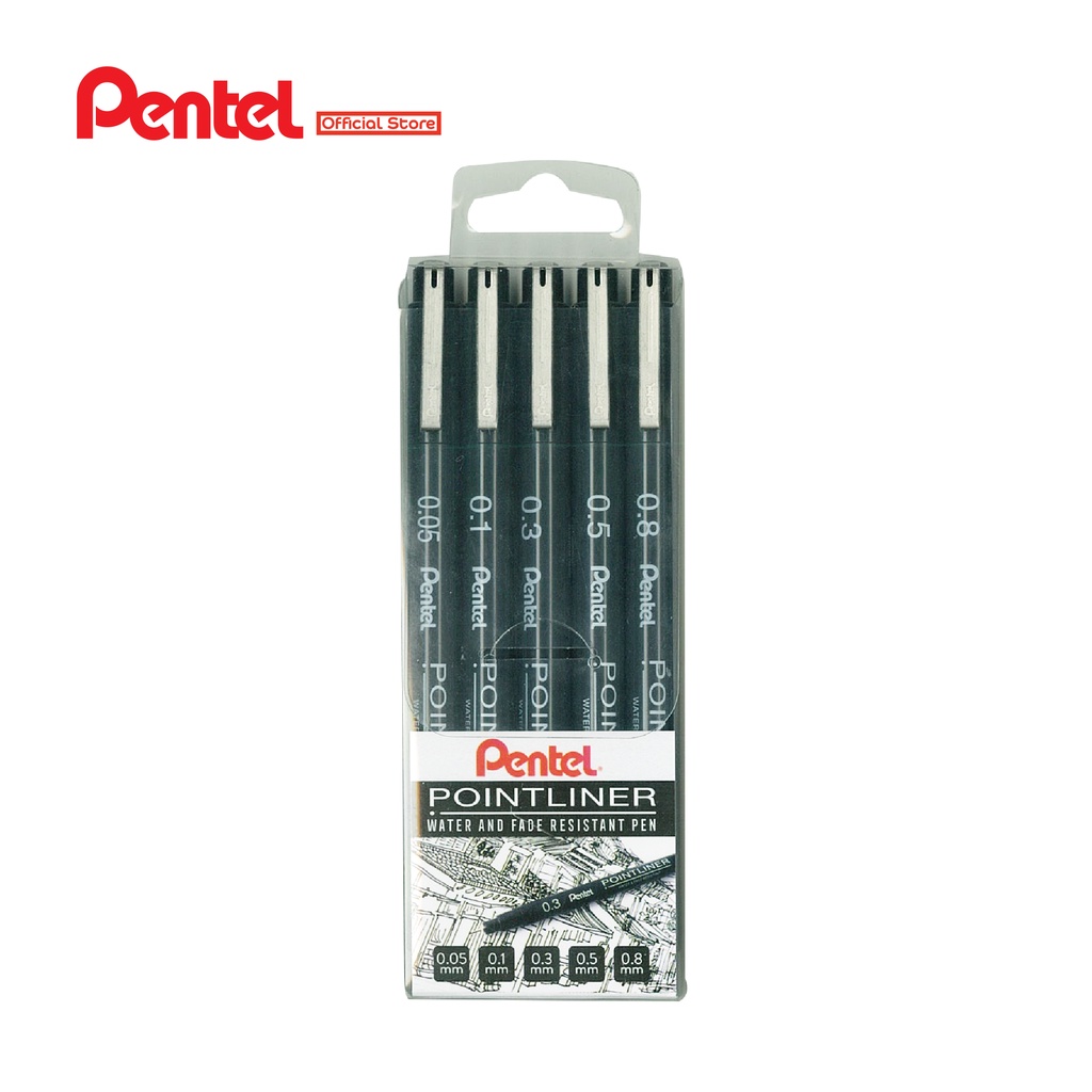 ปากกา Pentel S20P Pointliner - หมึกดํา [ชุด 5 ชิ้น]