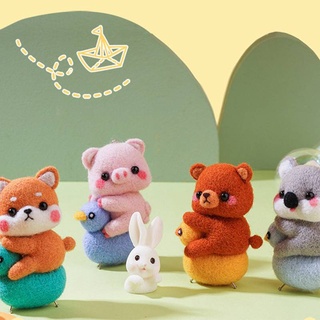 ตุ๊กตาใยขนแกะ DIY เซตน้องหมาน้องแมว พร้อมอุปกรณ์ Non-Finished Felt Kids Creative Lovely Animal Handmade Toy Doll Wool Felt Poked Kitting Non-Finished DIY Wool Felting Package