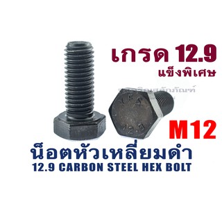 น็อตเหลี่ยมดำแข็งพิเศษ M12(น็อตเบอร์ 18) เกรด 12.9 น็อตแข็งหัวหกเหลี่ยม อย่างดี ยาว 20-150 มิล mm Gr 12.9 (แพ็คละ 1 ตัว)