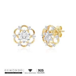 Gemondo ต่างหูเงินแท้ 925 ชุบทอง 18K ประดับเพชร (Diamond) ดีไซน์ลวดลายดอกไม้  : ต่างหูทอง ต่างหูเพชร ทองแท้ เพชรแท้