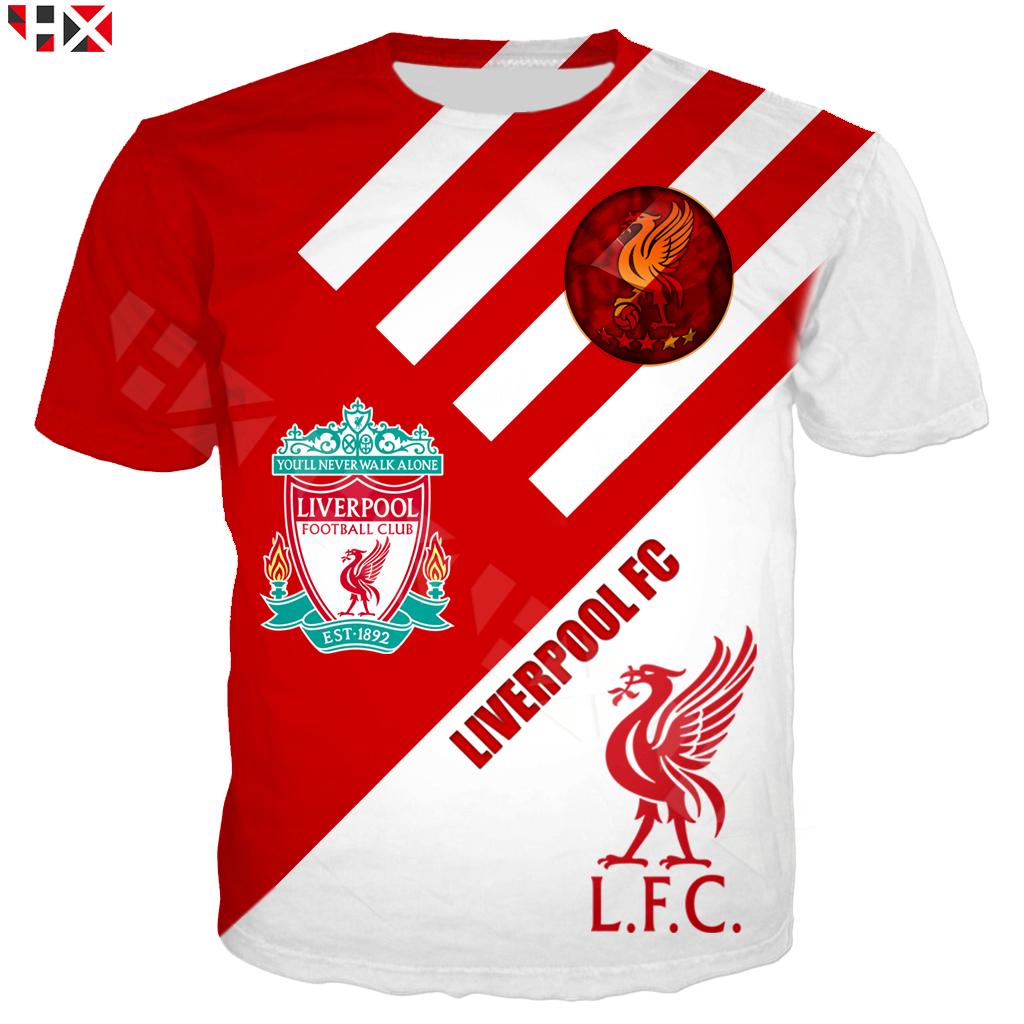 เสื้อยืดพิมพ์ลาย Liverpool Jersey 3 D สไตล์ฮิปฮอปสําหรับผู้ชายเสื้อยืดลายทาง