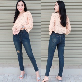 Cc jeans 159 XXL กางเกงยีนส์ผู้หญิง เอวสูง เดฟ ยีนส์ขาด