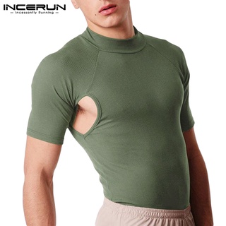 Incerun เสื้อยืด แขนสั้น แบบโปร่ง เข้ารูป แฟชั่นฤดูร้อน สําหรับผู้ชาย