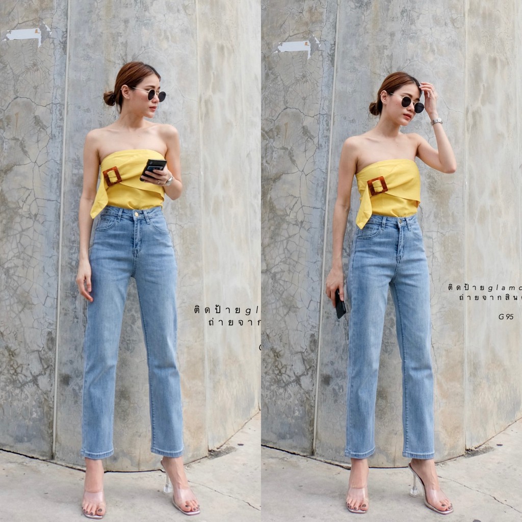Glamclothes Jeans กางเกงยีนส์ทรงบอยป้ายglam•No.g95•