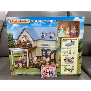 Sylvanian Courtyard Home Gift Set มือ 1 บ้าน หลังคาสีฟ้า Floral Cat แมว Limited บ้านหลังใหญ่