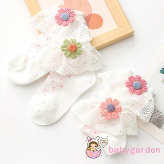 Babygarden- ถุงเท้าเด็กทารก ตาข่าย, ผ้าฝ้ายหวี ระบายอากาศ ลูกไม้ ถุงเท้าข้อสั้น แต่งดอกไม้