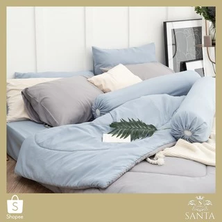 SANTA ชุด ผ้าปูที่นอน ผ้าห่ม ผ้านวม สีฟ้า สีเทาอ่อน