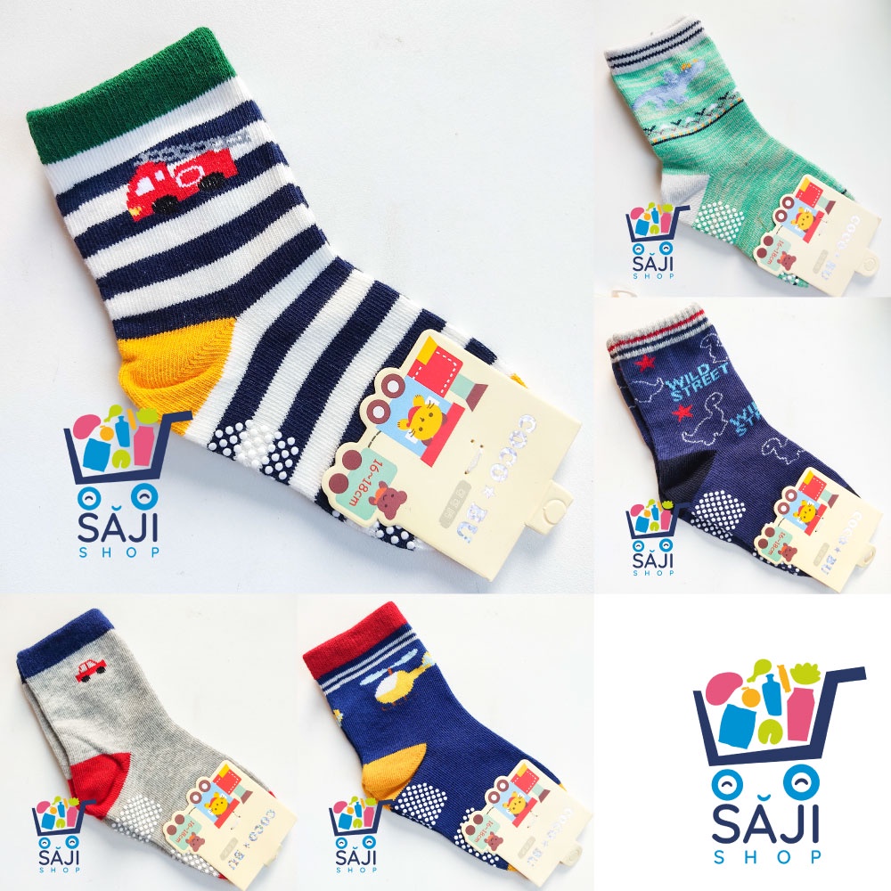 ถุงเท้าเด็กมีกันลื่น COCO BU 16-18 cm. เนื้อดี ลายน่ารัก [ลายเด็กชาย] [พร้อมส่ง]