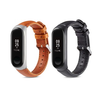 แฟชั่น สายหนัง Leather strap for Xiaomi mi band 3 4 สายนาฬิกาข้อมือ