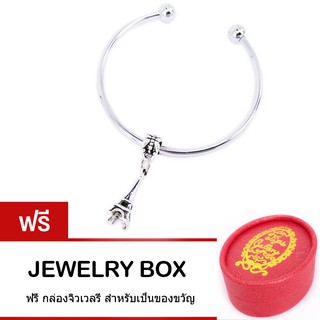 Tips Gallery กำไล สร้อยข้อมือ เงินแท้ 925 หุ้ม ทองคำขาว รุ่น Eiffel Love Bangle Bracelet Design TBS080