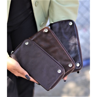 SIMPLE M(MLD) : กระเป๋าสตางค์แบบยาวหนังวัวแท้ จุบัตรได้เยอะ รุ่น Oil Vintage zip Long Wallet