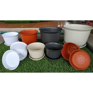 กระถางทรงญี่ปุ่นทรงเตี้ย ขนาด 6" 7" 8.5" 9.5" 11" 12" ทรงสูง กระถางมินิมอล  กระถางพร้อมจานรอง พร้อมส่ง💌 ส่งไว🚀 จากไทย💨