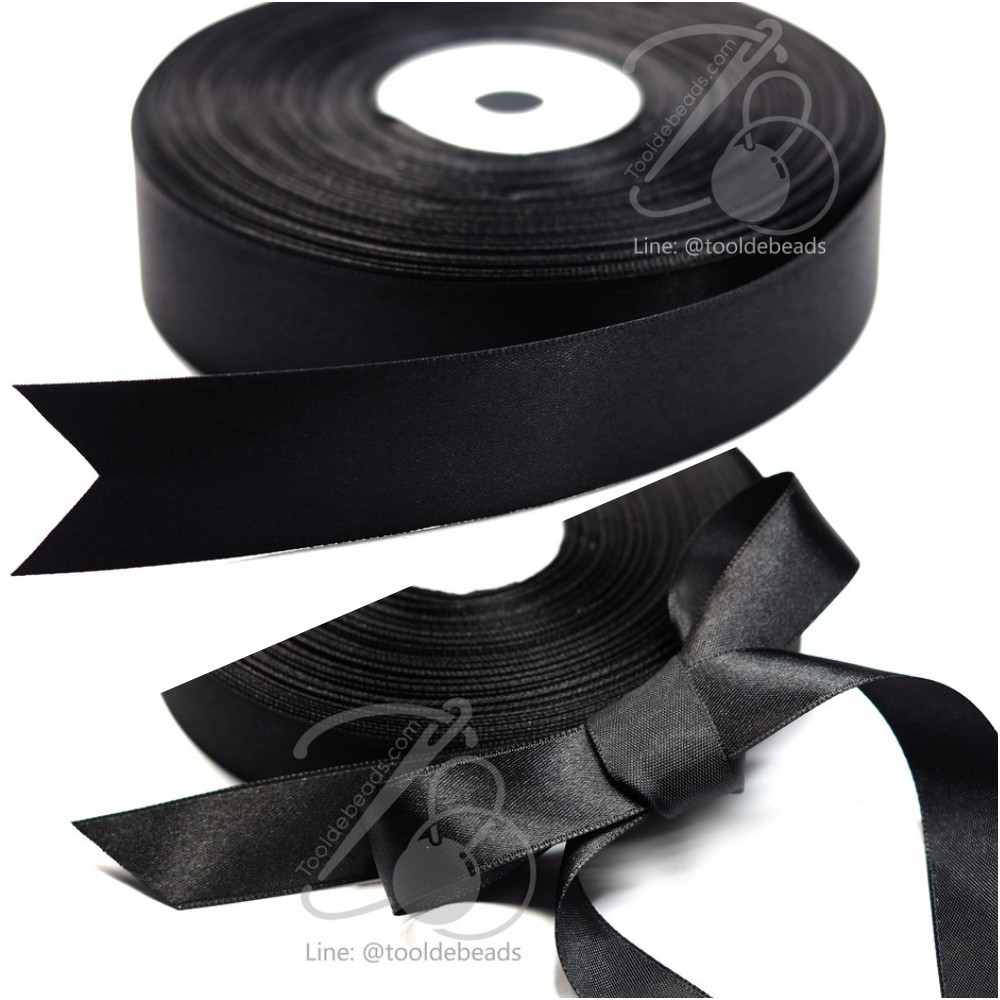 ริบบิ้น ผ้าซาติน 13 - 20 - 25 มม. สีดำ (50 หลา)