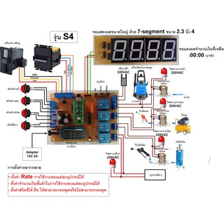 บอร์ดควบคุมล้างรถหยอดเหรียญ รุ่น S4 จอใหญ่ ตั้งค่าได้หลากหลาย (เครื่องรับเหรียญ เครื่องรับธนบัตร)