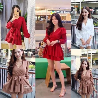 hbstation.shop เสื้อผ้าแฟชั่น จั๊มสูทขาสั้น สีแดง ขาว น้ำตาล พร้อมส่ง