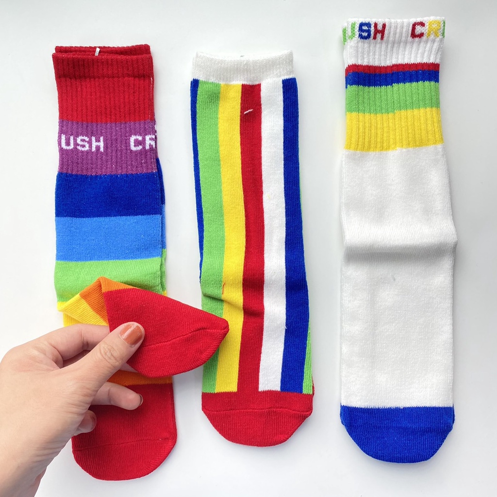 Rainbow sock set ( 3 คู่) ถุงเท้า rainbow เน้นแถบสีสันเล่นลาย #8
