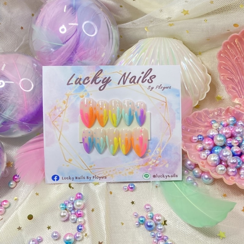 🔥เล็บปลอมเจลแท้พร้อมติด🌈สายฝ.คัลเลอร์ฟูล รหัส 061