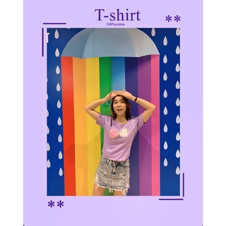 เสื้อยืดคอกลม ผ้า cotton ลายโดนัท 𝗱𝗼𝗻𝘂𝘁 𝗹𝗲𝘁 𝗺𝗲 𝗴𝗼 มีสี กรม/ฟ้า/ชมพู/มิ้น/ม่วง