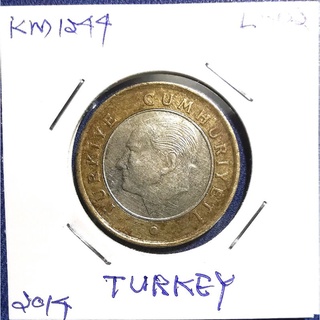 เหรียญ​ต่างประเทศ​ ตุรกี​ Turkey​ 1 Lira, ใช้แล้ว, # 0645L