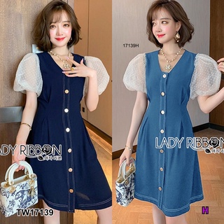 เดรสยีนเทียมแขนมุ้งกระดุมผ่าหน้า TT17139 Denim dress with sleeves and button front slits