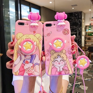 เคสโทรศัพท์มือถือลายการ์ตูนเซเลอร์มูนน่ารักพร้อมสายคล้องโทรศัพท์มือถือสําหรับ Samsung Galaxy A11 M11 A12 M12 F12 A02 M02 A02S A22 4G A22 5G A32 4G A52 A72