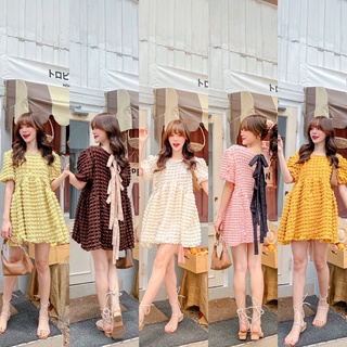 mini dress waffle ผูกโบว์หลัง