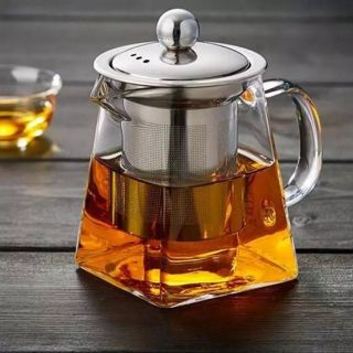 แก้วชงชา กาชงชารุ่นใหม่ แก้วชามาใหม่  Square flower teapot 350ml/550ml/750ml --สินค้ามีพร้อมส่ง-