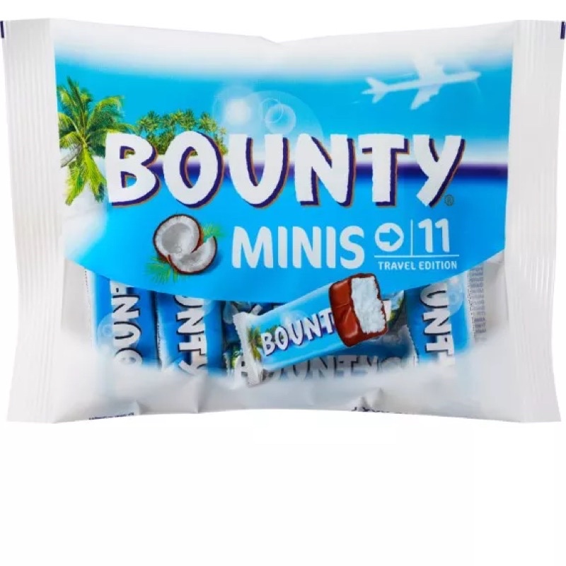 Bounty Minis 333g ช๊อคโกแลตนมสอดไส้ครีมมะพร้าว มีประมาณ 11 ชิ้น จากเนเธอร์แลนด์ BB.11/10/26