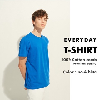 Organic cotton 100%เสื้อยืดคอกลม เสื้อยืดที่ใส่สบายที่สุด [Blue]