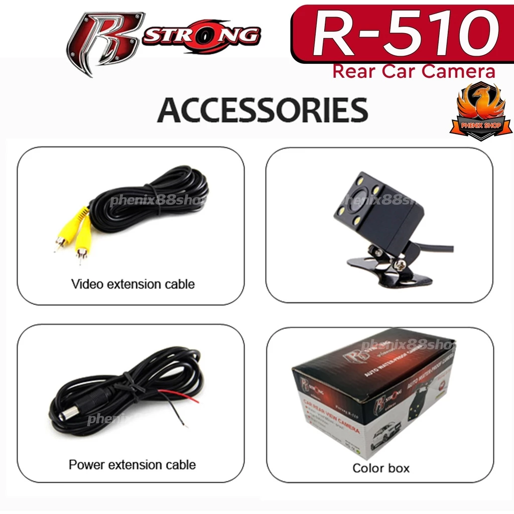 กล้องมองหลัง กล้องถอยหลังติดรถยนต์แบบเจาะ  R-STRONG Rear Camera รุ่น R-510 พร้อมไฟLED 4 จุด thumbnail 3
